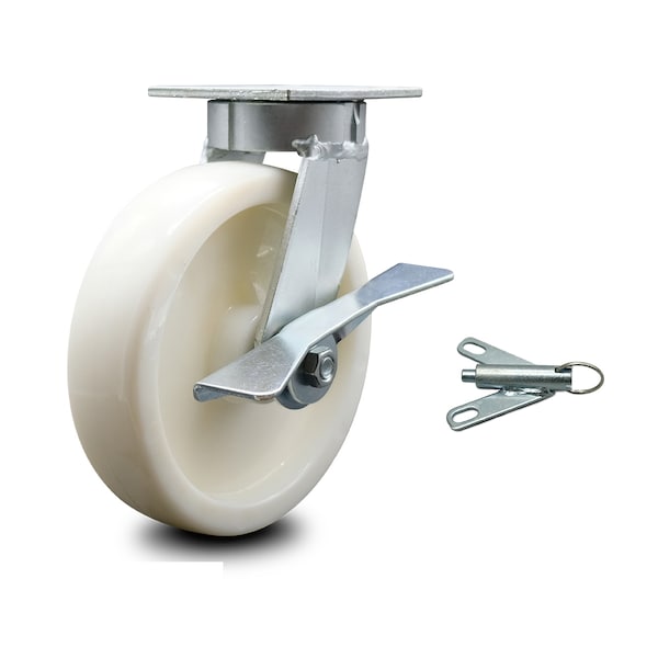8 Inch Kingpinless Nylon Wheel Swivel Caster with Brake and Swivel Lock SCC